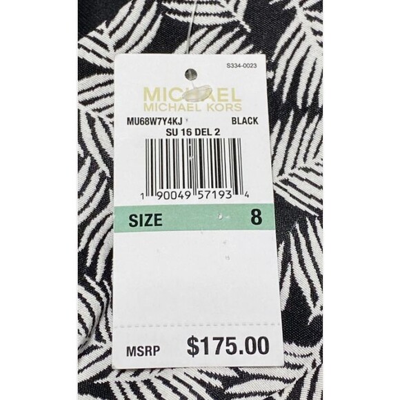 Michael Kors Black Leaf Print Short Sleeve Fit Flare Dress Size 8 NWT - Picture 6 of 8